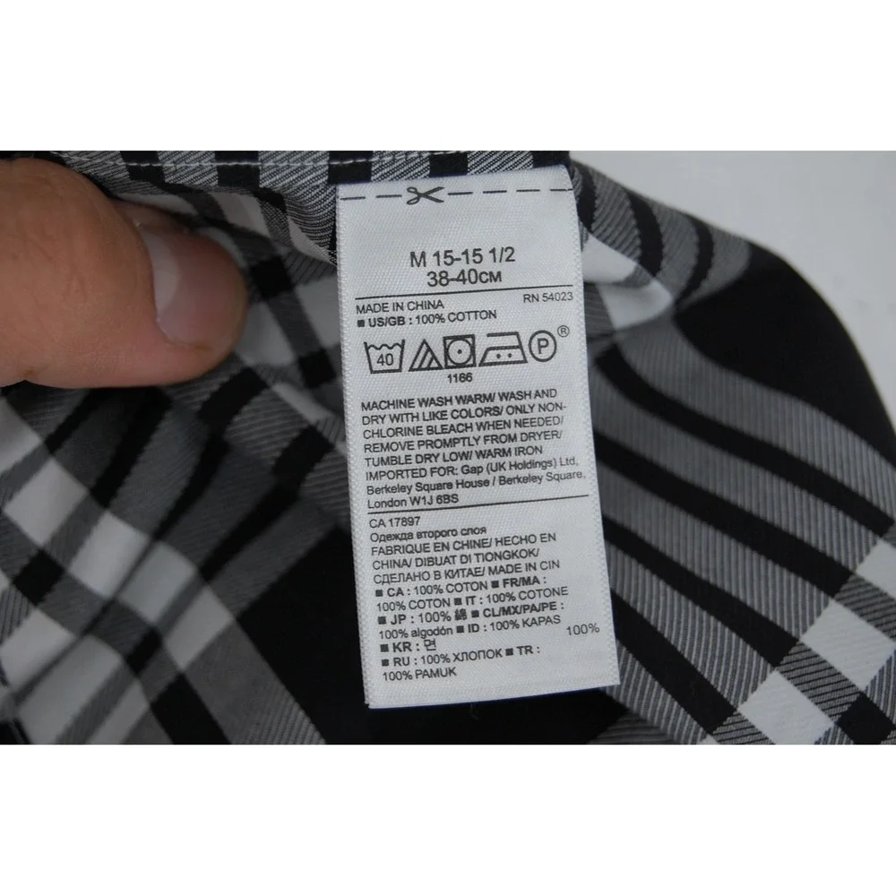 Banana Republic Mens Non Iron Plaid Button Down Shirt Black White Size‎ Medium